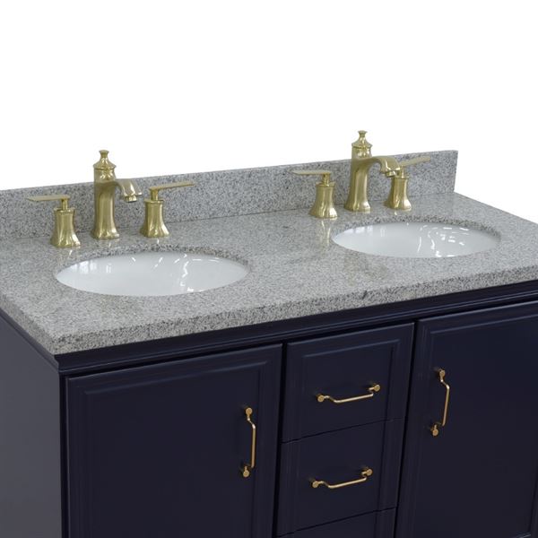 49" Double vanity in Blue finish with Gray granite and oval sink