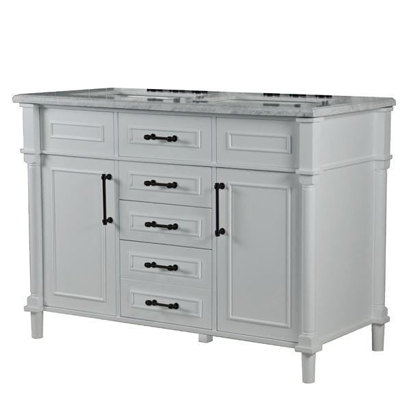 Napa 48 in. Double Vanity in White with White Carrara Marble Top with Black Hardware