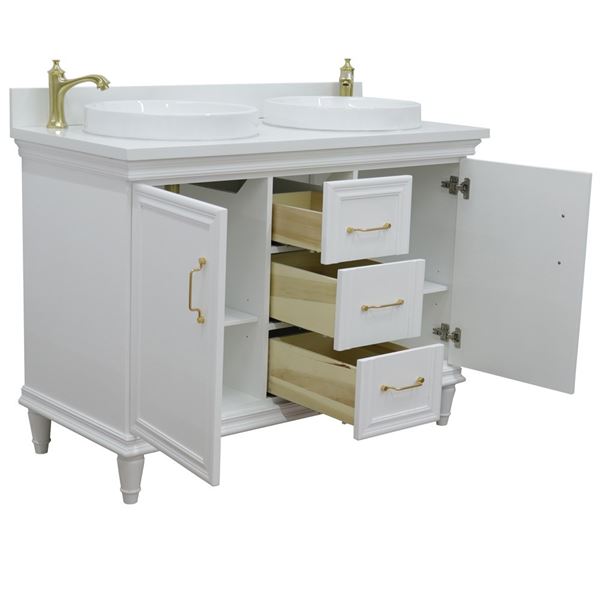 49" Double vanity in White finish with White quartz and round sink