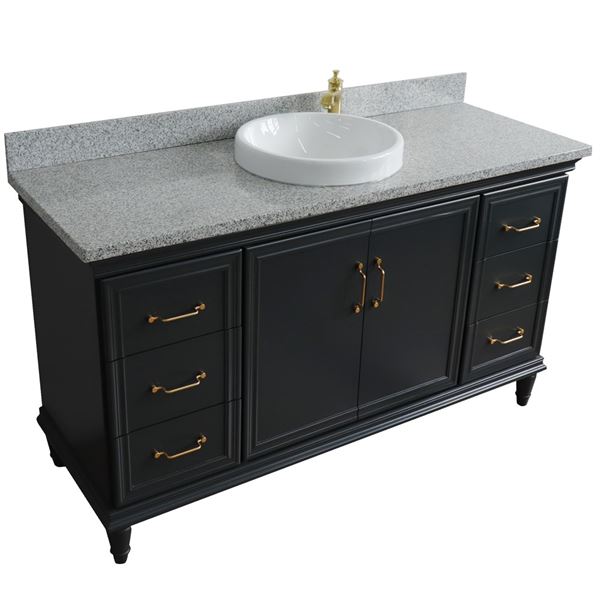 61" Single sink vanity in Dark Gray finish and Gray granite and round sink
