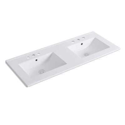 48 in. Double Sink Ceramic Top, 3 Holes