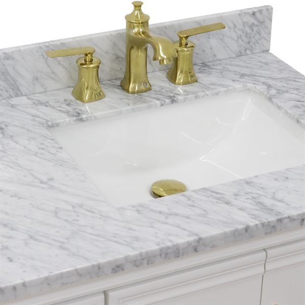 37" Single vanity in White finish with White Carrara and rectangle sink- Right door/Right sink