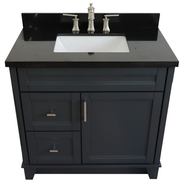 37 in. Single Vanity in Dark Gray Finish with Black Galaxy and Rectangle Sink- Right Door/Center Sink