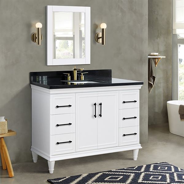 49" Single Sink Vanity in White Finish with Black Galaxy Granite and Rectangle Sink