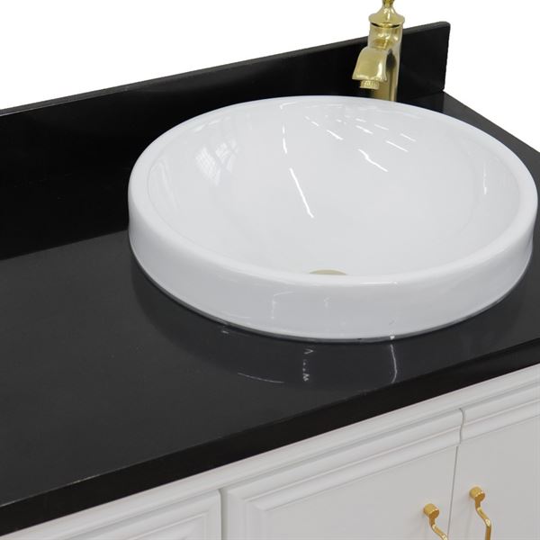 37" Single vanity in White finish with Black galaxy and round sink- Right door/Right sink