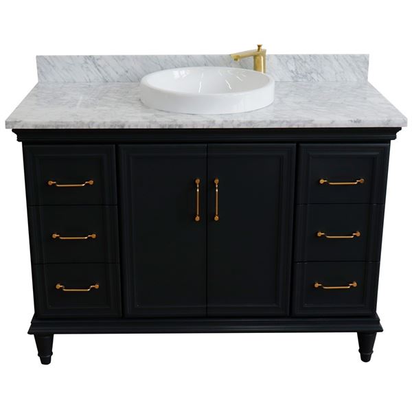 49" Single sink vanity in Dark Gray finish with White carrara marble and round sink