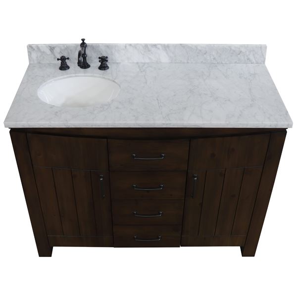 48 in Single Sink Vanity Rustic Wood Finish in White Marble Top Finish