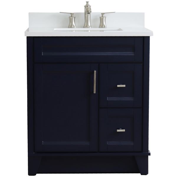 31" Single Sink Vanity in Blue Finish With White Quartz With Rectangle Sink