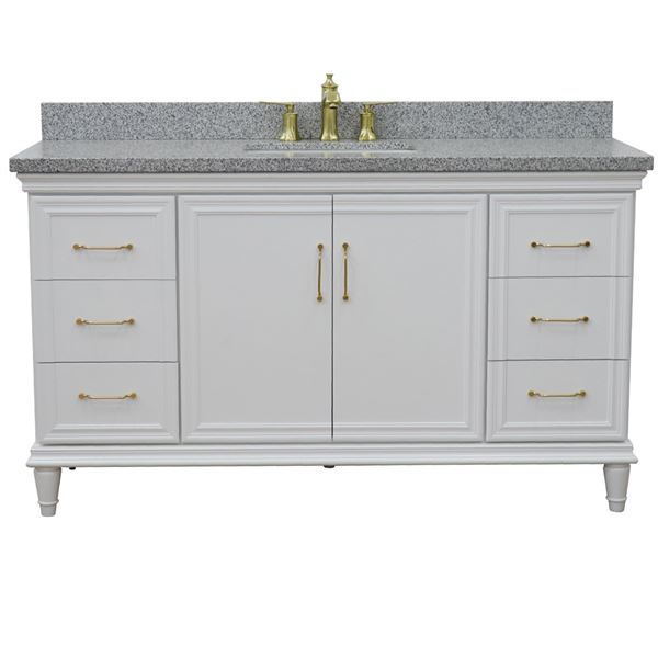 61" Single vanity in White finish with Gray granite and rectangle sink