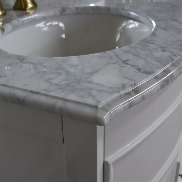 62 in Double sink vanity Antique White finish in White Marble top