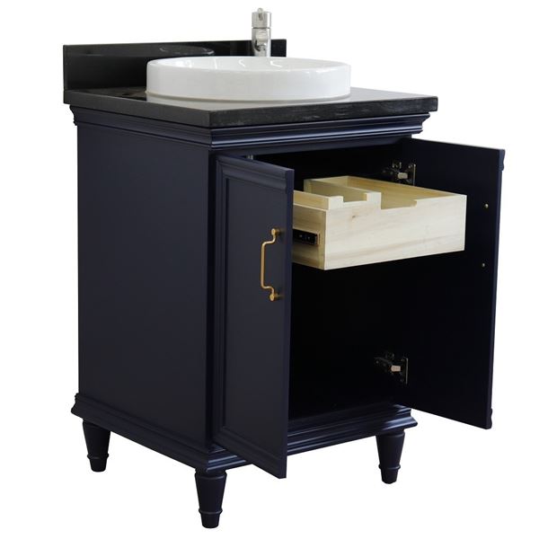 25" Single vanity in Blue finish with Black galaxy and round sink