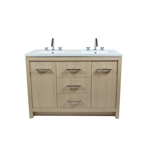 48" Double Sink Vanity In Neutral Finish with White Ceramic Top