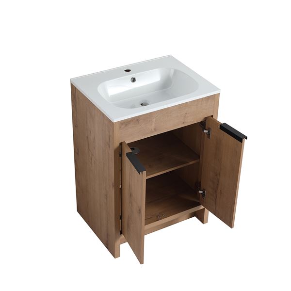 24 in. Single Vanity in Neutral finish with Solid Surface Resin White Sink