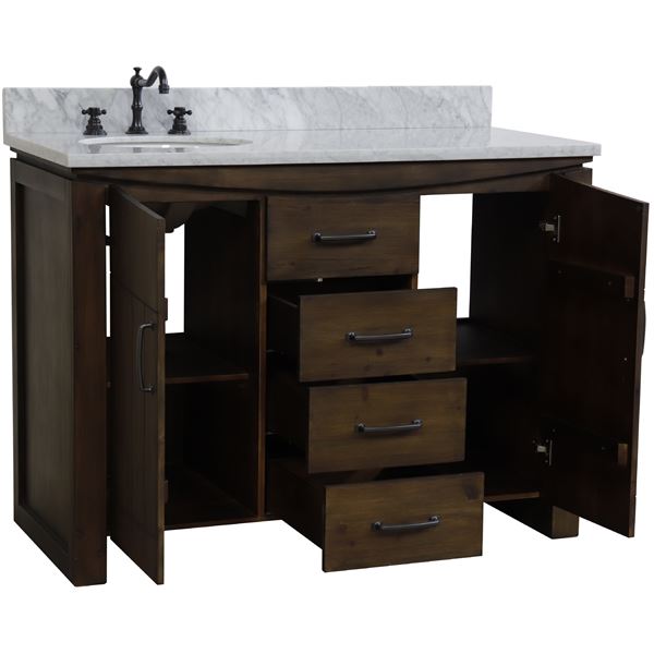 48 in Single Sink Vanity Rustic Wood Finish in White Marble Top Finish