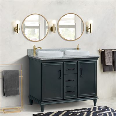 49" Double Vanity in Dark Gray Finish with Gray Granite and Round Sink