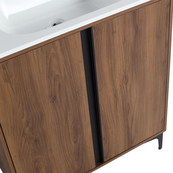 30 in. Single Vanity in Brown Walnut finish with Solid Surface Resin White Sink