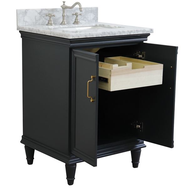 25" Single vanity in Dark Gray finish with White Carrara and rectangle sink