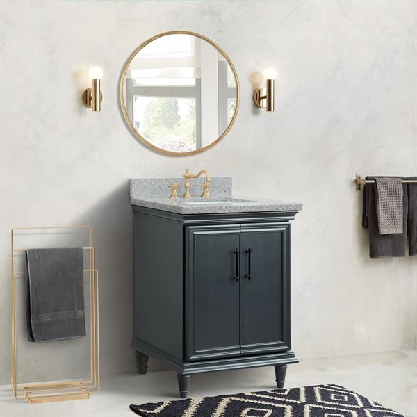 25″ Single Vanity in Dark Gray Finish with Gray Granite and Rectangle Sink