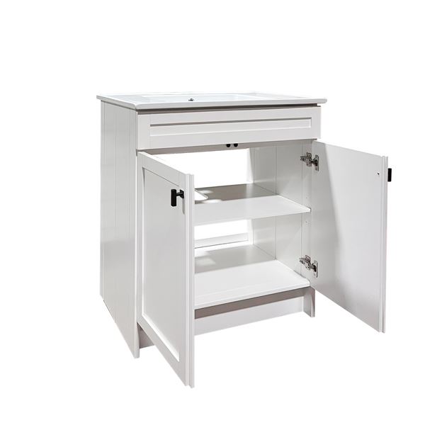31 in. Single Sink Foldable Vanity Cabinet in White with White Ceramic Top