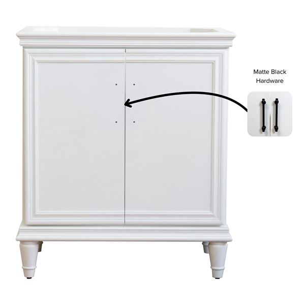 31" Single Vanity in White Finish with Black Galaxy and Rectangle Sink