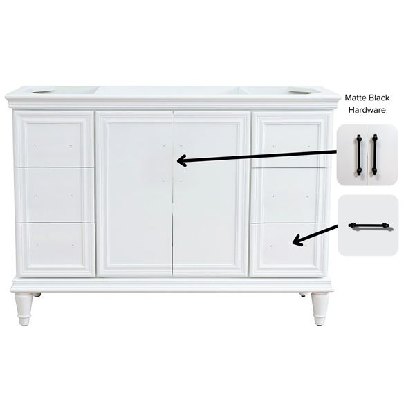 49" Single Sink Vanity in White Finish with White Engineered Stone Top, Oval Sink