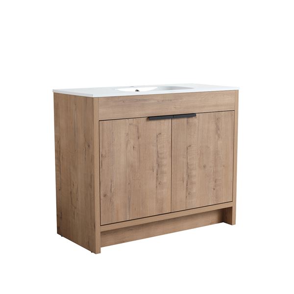 40 in. Single Vanity in Neutral finish with Solid Surface Resin White Sink