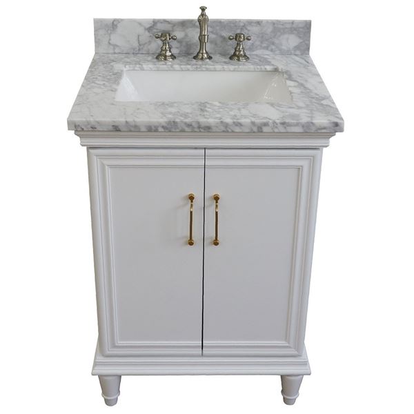 25" Single vanity in White finish with White Carrara and rectangle sink