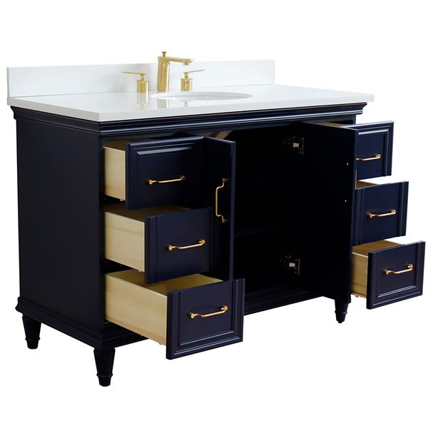 49" Single Sink Vanity in Blue Finish With White Quartz and Oval Sink