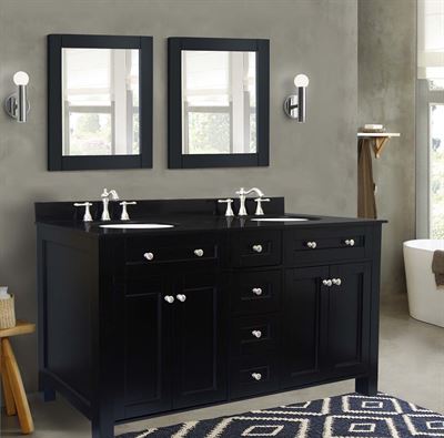 62 in Double Sink Vanity Wood-Black-Black Galaxy Top