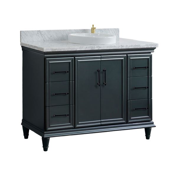 49" Single Sink Vanity in Dark Gray Finish with White Carrara Marble and Round Sink