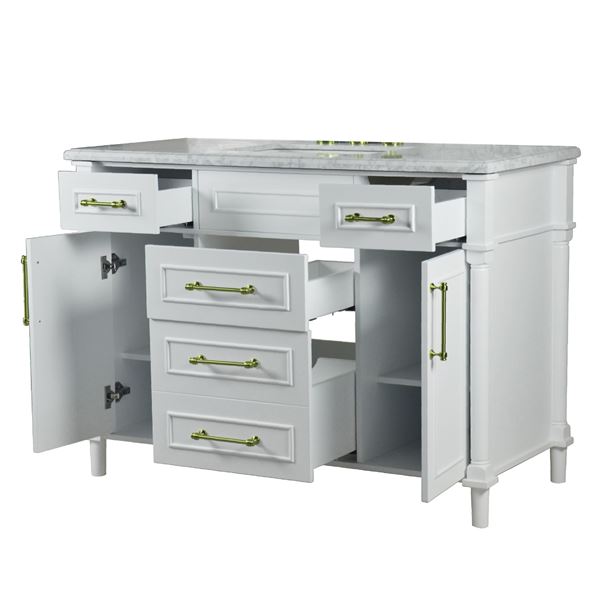 Napa 48 in. Single Vanity in White with White Carrara Marble Top with Gold Hardware