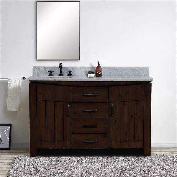 48 in Single Sink Vanity Rustic Wood Finish in White Marble Top Finish