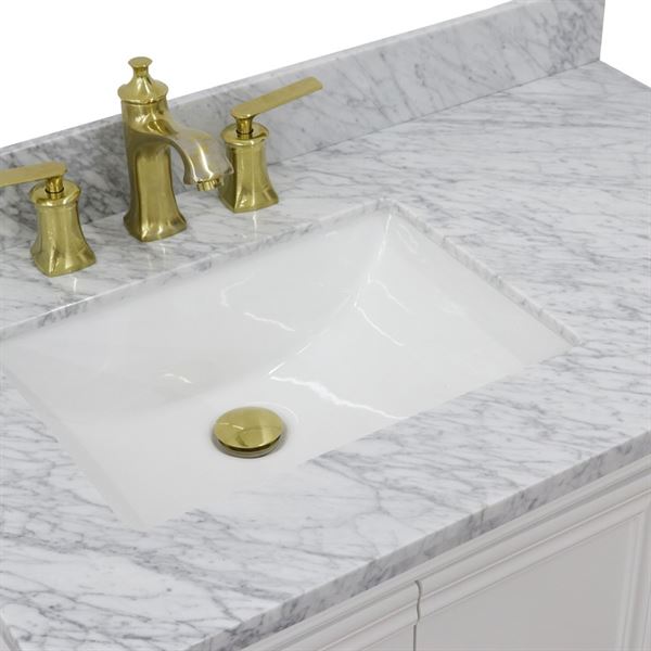 37" Single vanity in White finish with White Carrara and rectangle sink- Left door/Left sink