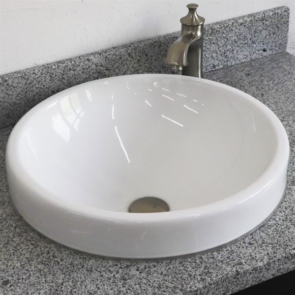 37 in. Single Vanity in Dark Gray Finish with Gray Granite and Round Sink- Right Door/Center Sink