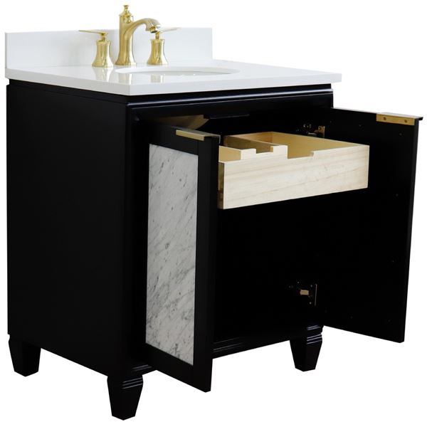 31" Single Sink Vanity in Black Finish With White Quartz With Oval Sink
