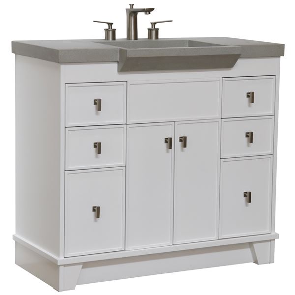 39 in Single Sink Vanity white Finish in gray concrete Top
