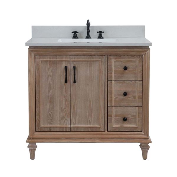 37 in. Single Sink Vanity in Weathered Neutral with Engineered Quartz Top