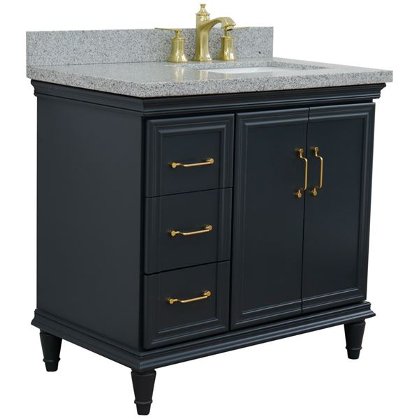 37" Single vanity in Dark Gray finish with Gray granite and rectangle sink- Right door/Right sink