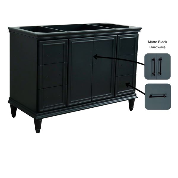 49" Single Sink Vanity in Dark Gray Finish with Black Galaxy Granite and Oval Sink
