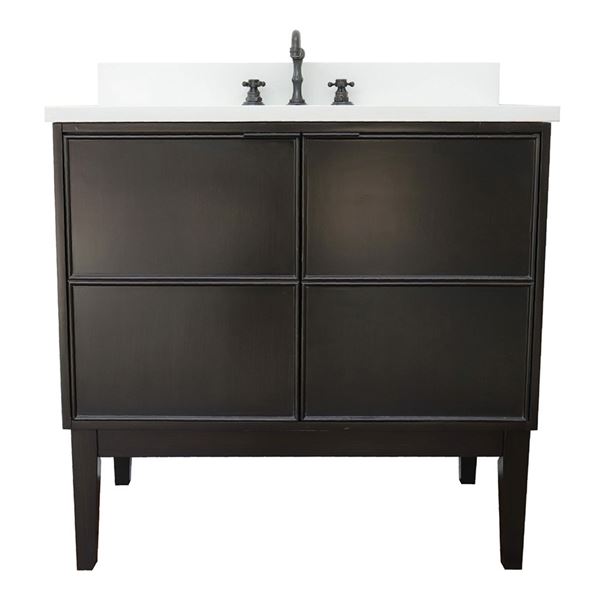 37" Single Vanity in Cappuccino Finish With White Quartz Top and Rectangle Sink