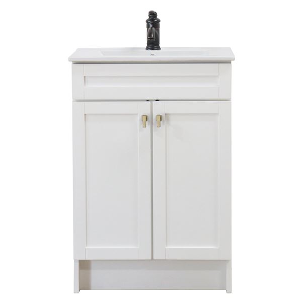 24 in. Single Sink Foldable Vanity Cabinet in White with White Ceramic Top
