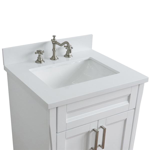 25" Single Sink Vanity in White Finish With White Quartz and Rectangle Sink