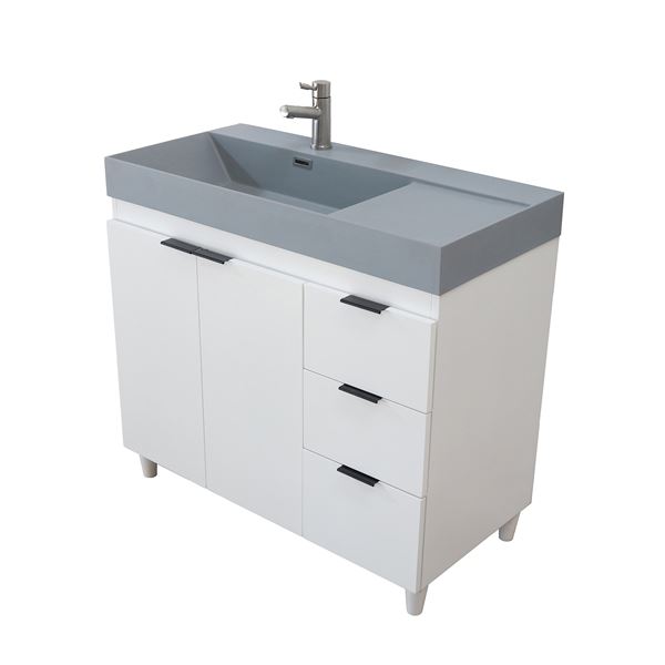 39 in. Single Sink Vanity in White with Dark Gray Composite Granite Top