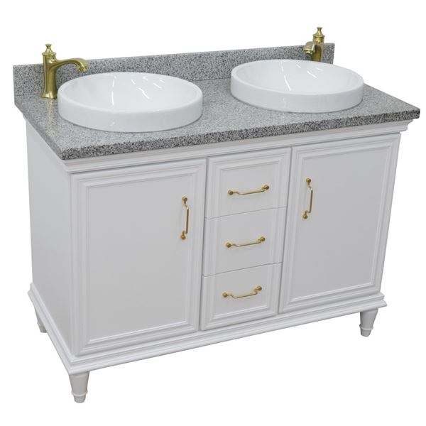 49" Double vanity in White finish with Gray granite and round sink