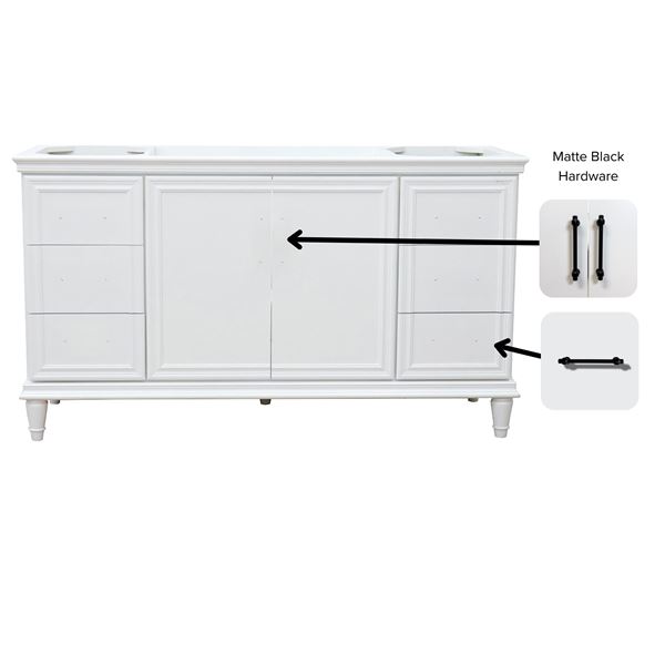 61" Single Vanity in White Finish with White Carrara and Round Sink