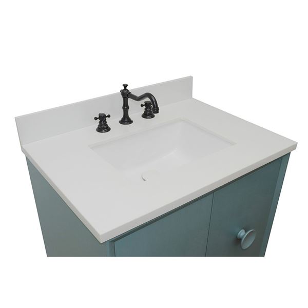 31" Single Vanity in Aqua Blue Finish With White Quartz Top and Rectangle Sink