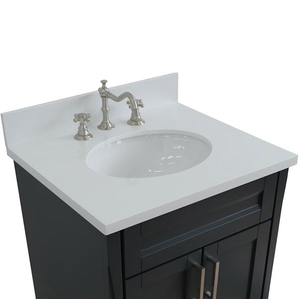 25" Single Sink Vanity in Dark Gray Finish With White Quartz and Oval Sink