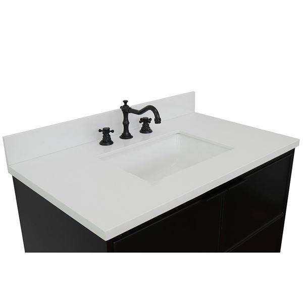 37" Single Vanity in Cappuccino Finish With White Quartz Top and Rectangle Sink