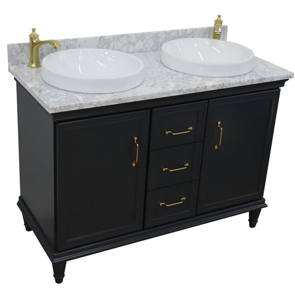 49" Double vanity in Dark Gray finish with White Carrara and round sink