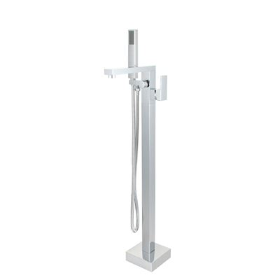 Single-Handle Floor-Mount Freestanding Tub Faucet with Hand Shower in Chrome